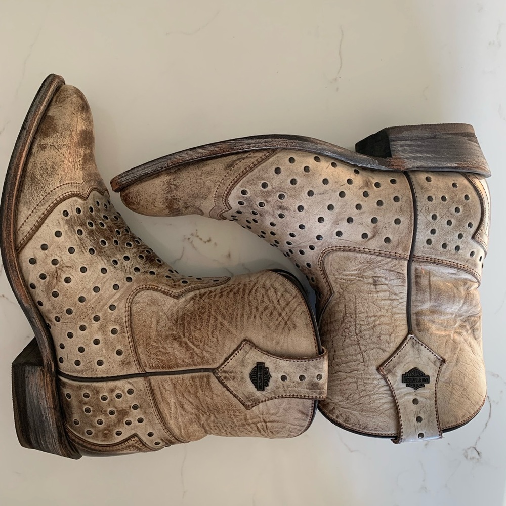 Harley Davidson washed white/brown studded ankle